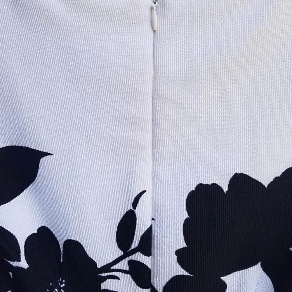 Connected Black White Floral Belted Dress size 10 - Picture 3 of 12